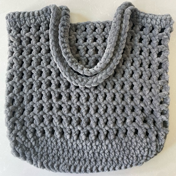 Gray Handmade Crochet Large Plush Tote Bag - Picture 1 of 8